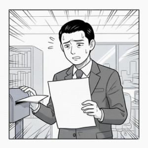 行政への提出を悩んでいる人のイラスト