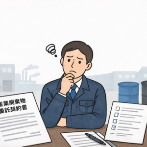 委託契約書の法定記載事項に悩む人のイラスト