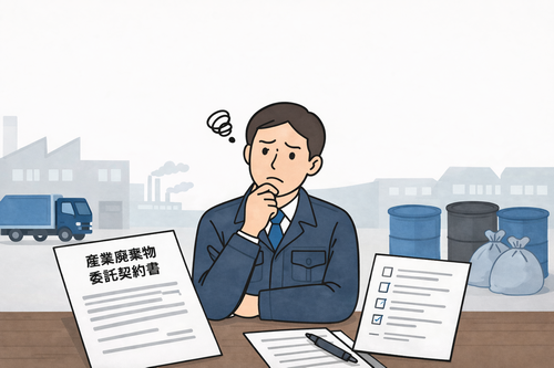 委託契約書の法定記載事項に悩む人のイラスト