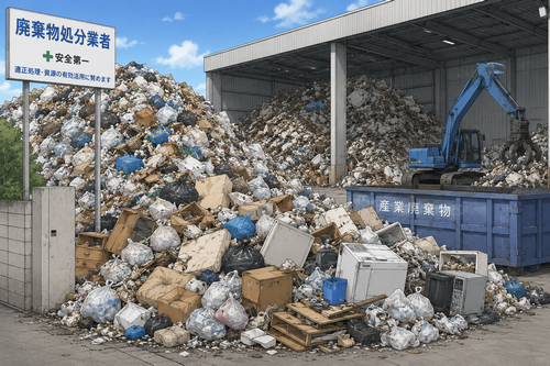 産業廃棄物が大量に保管されているイメージ